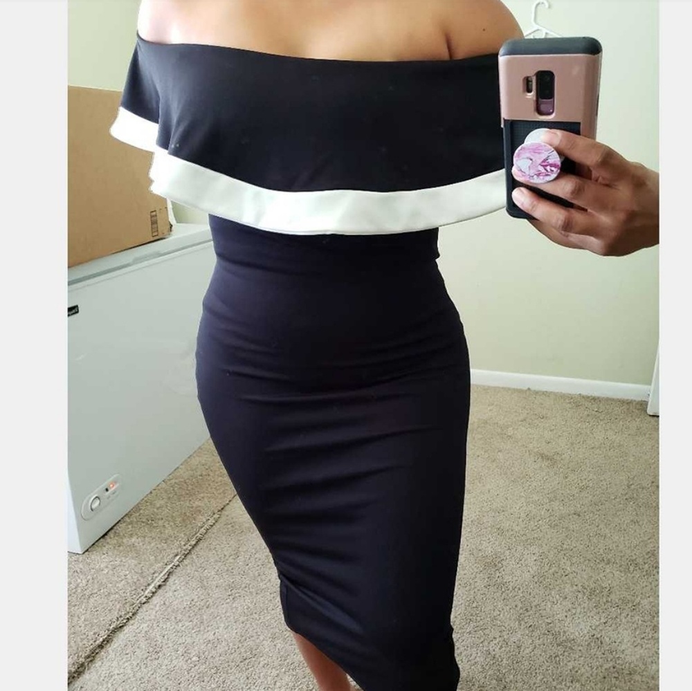Black Bardot Midi Dress